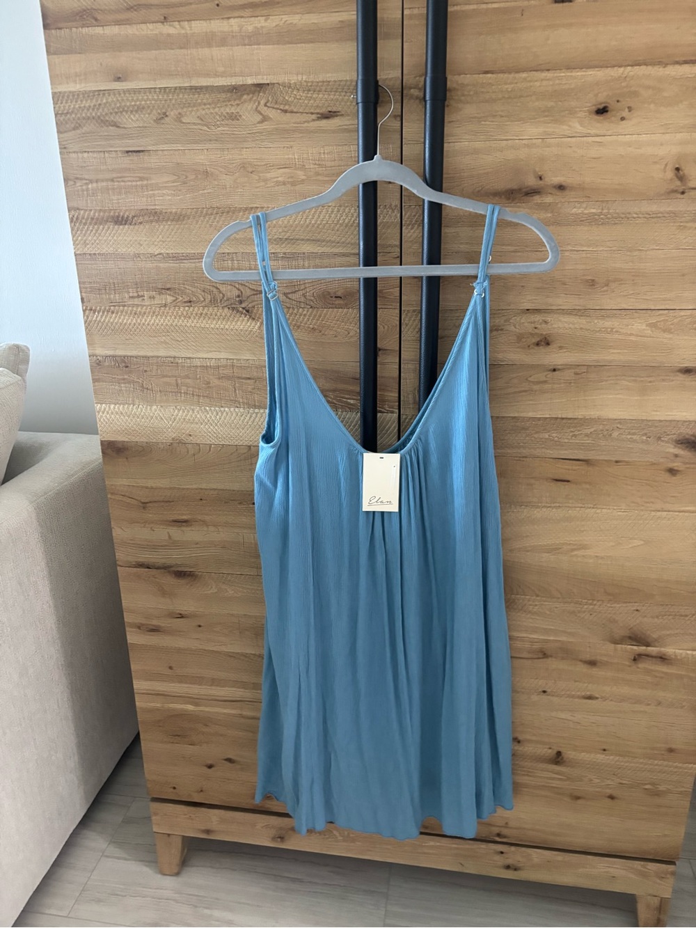 Elan Blue Flowy Pleated Mini Dress Adjustable Straps NWT